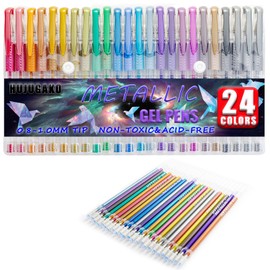 HUJUGAKO 48 Pack Metallic Gel Pens, 24 Colored Gel Pen with 24 Refills,40% More Ink Write Smooth for Adults Coloring Books Drawing Doodling Scrapbooks Bullet Journaling