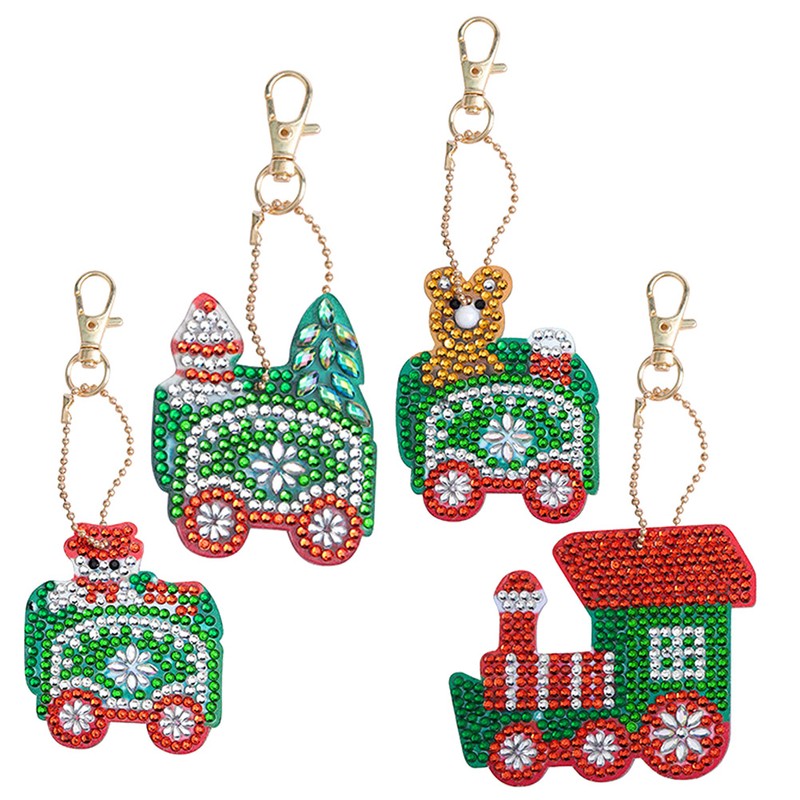 4Pcs Diamond Painting Keychain DIY Luggage Ornaments Art Crafts Christmas