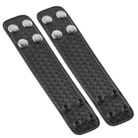 Duty Belt Keeper Double Width 1.75 inch for Belts 2 1/4 inch Wide, Basketweave Genuine Leather and Silver Chrome Snap 2 Pack