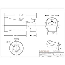 Westbrass A531D-1F-62 5-1/4" Reach Wall Mount Tub Spout with Front Diverter, Matte Black
