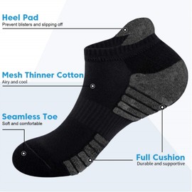 ZANZER (6 Pairs) Athletic Ankle Socks 6 Pairs Thick Cushion Running Socks for Men&Women Cotton Socks (AU, Alpha, One Size, Regular, Regular, S, Black*6)