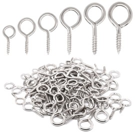S SYDIEN Screw Eyes Assortment Kit 200 PCS, Silver Eye Hooks Screw 0.6" 0.71" 0.78" 0.98" 1" 1.1"(0#-5#), Eyelet Screws for Hanging Plants, Wind Chime, DIY Jewelry Making, Arts & Crafts