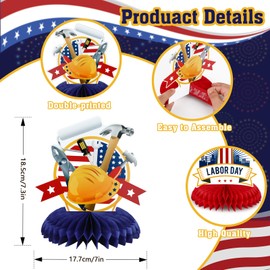 Konsait Labor Day Decoration Centerpieces - 9Pcs Labor Day Party Decorations Supplies Double Printing Labor Day Table Decorations, Labor Day Decor