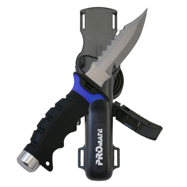 Promate KF510-oBlue, Sharp Tip Stainless Steel Knife for Scuba Diving