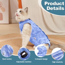 Cat Recovery Suit for Skin Diseases Breathable Cat Onesie After Surgery Recovery Suit for Cats E-Collar Alternative for Cats and Dogs Anti Licking Pajama Suit (Blue S)