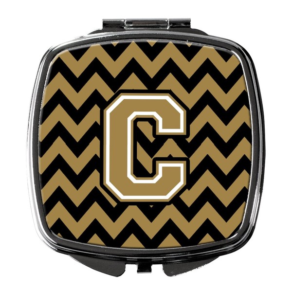 Caroline's Treasures CJ1050-CSCM Letter C Chevron Black and Gold Compact Mirror, Multicolor