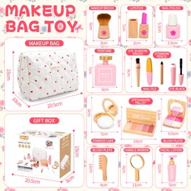 NlsqEU Wooden Children's Make-Up Set Girls, Wooden Toy Vanity Case Girls Makeup Set for Children Role Play Gift Birthday for Girls 3 4 5 6 7 8 Years