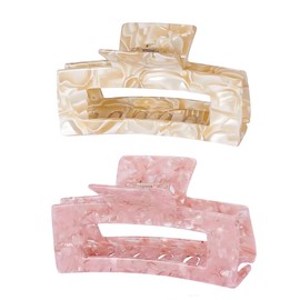 YanMing Large Tortoise Shell Claw Clip ，4.1 Inch Cellulose Acetate Hair Claw, 2 Pack Banana Hair Claw Clips for Thick Curly Hair (STYLE B)