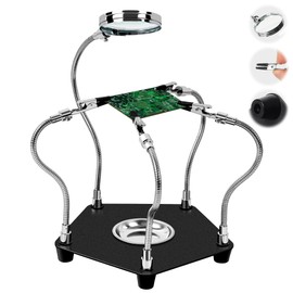 WUFANC Third Hand Soldering Aid Tool, Metal Base Plate, Strong Stability, Board Holder with 3 x Magnifying Glass, 360° Rotating Gooseneck Arm for Electronics, Welding and Crafts