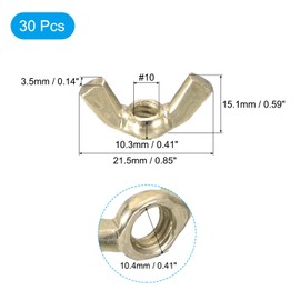 sourcing map #10-32 Wing Nut 30 Pcs, Brass Butterfly Wing Nuts Fasteners Parts Hand Twist Tighten Wing Nuts for Machinery Electronic Equipment DIY, Gold Tone