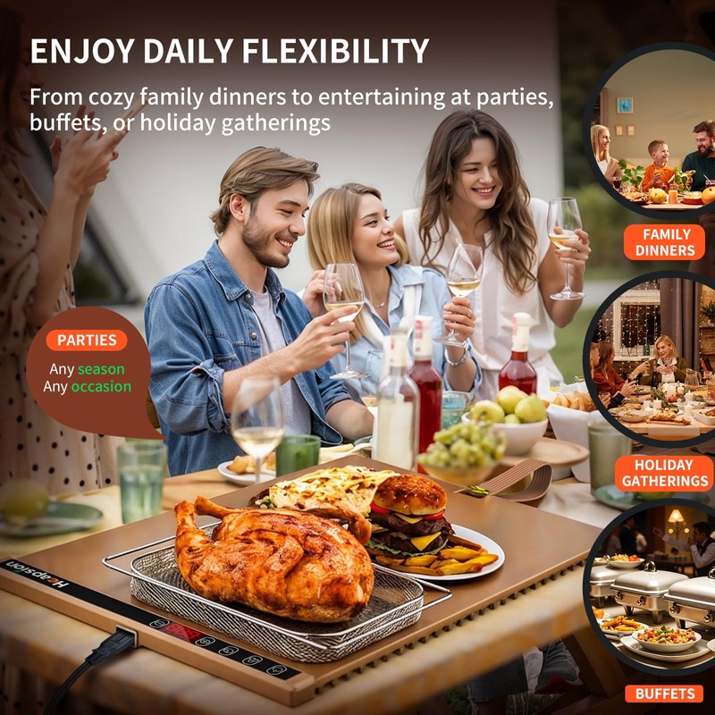 Heapsion Food Warming Mat, Electric Plate with 6 Level Temp