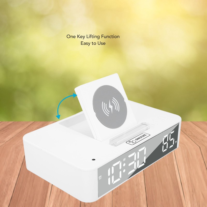 10W Digital Alarm Clock One Button Lifting LED Mirror Electronic