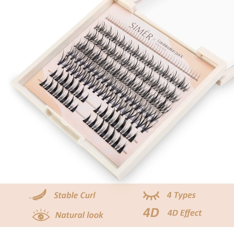 SIMER False Eyelashes 7-13mm Individual Lashes 242 Clusters Lashes Natural
