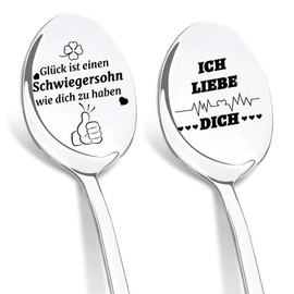 DIKARYA Gift for Son-in-law, Set of 2 Coffee Spoons with Engraving - Glück ist einen Schwiegerson-in-law wie dich zu haben, Son-in-law Gift, Birthday Gift for Son-in-Law
