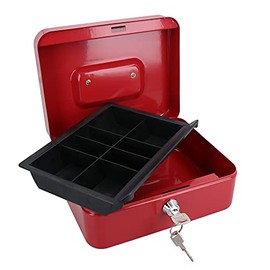 8” Petty Cash Box Money Coin Tin Deposit Security Safe Organiser 2 Keys Red