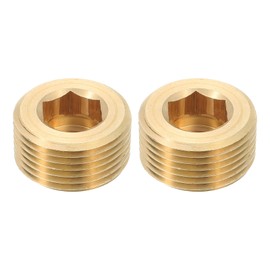 sourcing map 2Pcs Brass Pipe Plug Fitting, 1" NPT Male Hex Counter Sunk Plug, Internal Thread Socket Pipe Plug for Closing the End of Pipe, Air Tanks