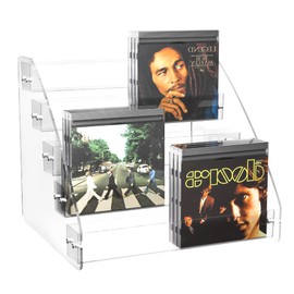 YFEEN CD Holder 5 Tier, Clear Acrylic CD Organizers, CD Display Rack Holds up to 30 CD Jewel Cases for Media Shelf Storage and Organization