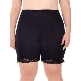 Ilusion Women's Short Slips 1037 - Slip Bloomers with Lace Trim - Black, Size Medium