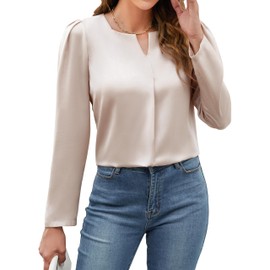 BMJL Womens Dressy Casual Blouse Elegant Satin Silk Long Sleeve Shirts Business Work Tops Fall Clothes 2024(M,Apricot)