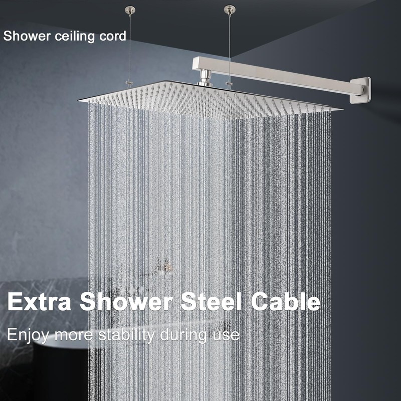 HarJue Shower Head with Extension Arm, High Pressure Square with