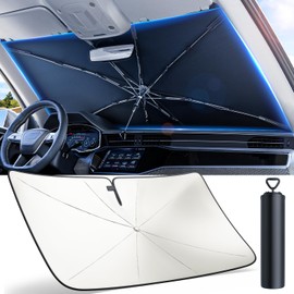 REEVAA 2025 Car Windshield Sun Shade Umbrella [100% Sun Protection & Keep Cool] Protect Interior, 360° Flex Handle Sun Shield Sunshade, Small (53''x29'') for Compact Cars