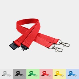 linie zwo ®, Pack of 10 lanyards 20 mm, 2x easy going hooks, safety clasp, red, red