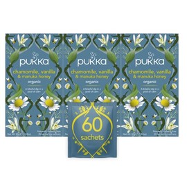 Pukka Organic Tea Bags, Chamomile, Vanilla and Manuka Honey Herbal Tea, Perfect for Moments of Calm, 20 Count (Pack of 3) 60 Tea Bags 