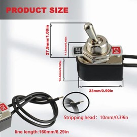 Heavy Duty Toggle Switch SPST 2 Pin ON/Off Rocker Toggle Switch 6A/125V 3A/250V for Car Truck Boat Marine Black Shell(1PCS)