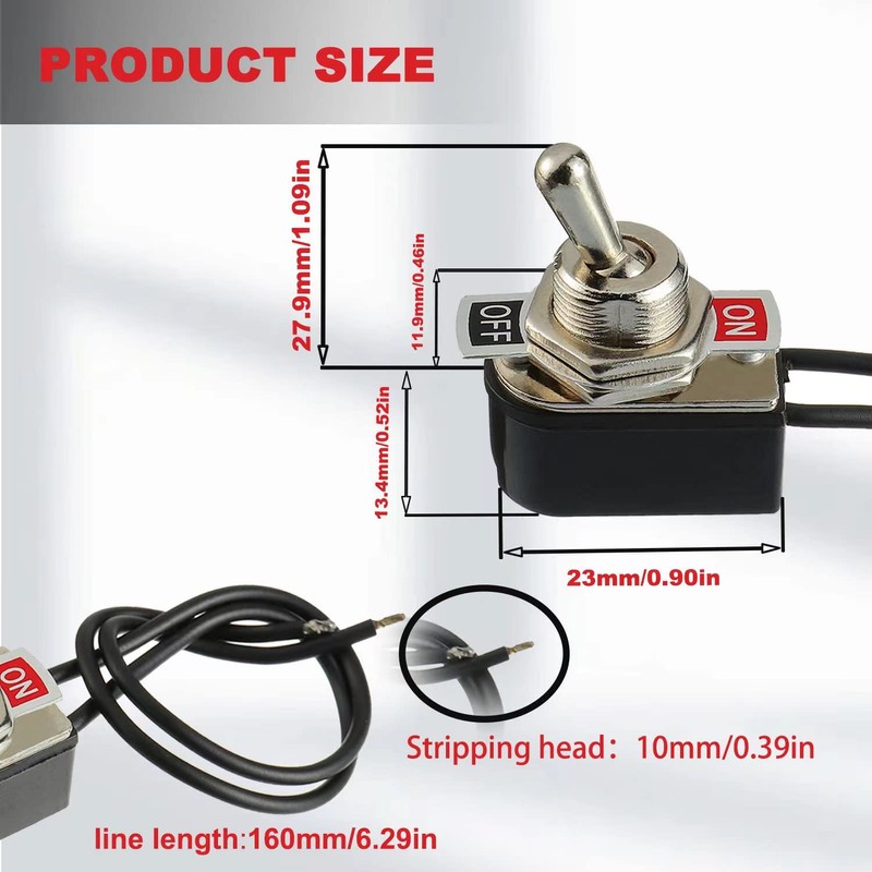 Heavy Duty Toggle Switch SPST 2 Pin ON/Off Rocker Toggle
