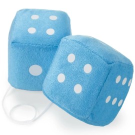 Pudgy Pedro's Party Supplies Blue 3" Soft Plush Lucky Dice Pair for Hanging Dangling Car Rear View Mirror