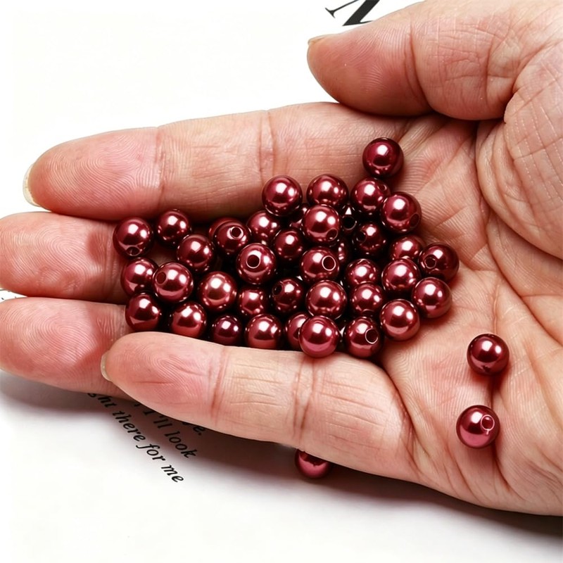 8mm Round Glass Pearls Beads with Holes, Red,100 Pcs