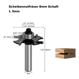 GLRYD Disc Groove Cutter for Router 8 mm Shank, 3 mm Cutting Height, 36.7 mm Cutting Diameter, 4 Teeth Carbide Blade, Woodworking for Precise Groove and Groove Milling Work