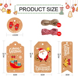 NMKL 150pcs Christmas G-ift Tags Brown Christmas Kraft Paper Tags Gift Tags for Presents Xmas with 15m Cotton String and 20m Twine String