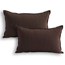 Jeanerlor Cotton Linen Square Decorative Throw Pillow Case Cushion Cover with Twin Needles Stitch on Edge, 12"x20"(30 x 50cm), 2 Pcs, Brown