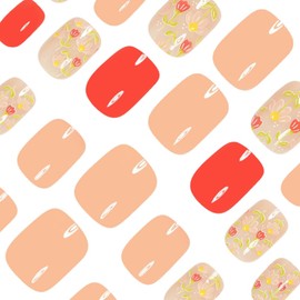 YoYoee 24Pcs-Short Square Press on Nails - Solid Color Nails False Nails | Tulip Fake Nails for Women Elegant & Durable Artificial Nails for Instant Manicure