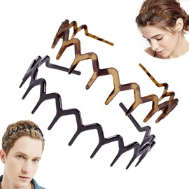 Vrose Flosi Fashion Wide Zig Zag Headbands for Women and Men - Plastic Wavy Hair Band with Teeth Comb - Classic 90s Hair Accessories for Face Washing Skin Care Makeup Everyday Use