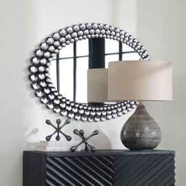 JACUKO Oval Wall Mirror Decorative- Rhinestone Accent Jeweled Wall Mirror Art Venetian Mirror for Living Room/Bathroom/Bathroom/Entryway/Passageway 23.6 * 35.4 in