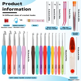 Mayboos 14 Sizes Crochet Hook Set, Large Crochet Hooks Yarn Needle Kits Knitting Needles with Ergonomic Handles for Beginners