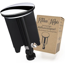 Kitchen Helpis® Universal Sink Plug 40mm Drain Plug Includes 1 x Drain Strainer Plug Sink Stopper Prevents Clogging & Odors Drain Plug Black/Chrome Drain Plug