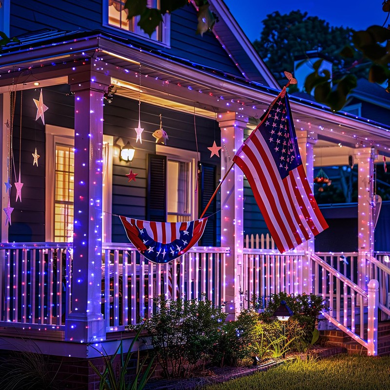 JMEXSUSS 2 Pack Red White and Blue Solar Lights, Each