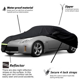 YIXIN Waterproof Car Covers for 2003-2009 Nissan 350Z Car Covers 190T Covers Customer Fit 100% Waterproof Windproof Strap & Double Door Zipper Up to 173” L (Black) (Black)