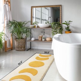 Decozion Boho Bathroom Rug Runner - Non Slip & Water Absorbent Half Moon Rug - Boho Bath Rug with Moon Phase Bohemian Design - Boho Bath Mat for Bathroom - Boho Runner Rug - 52.5″ x 20.5″ Yellow