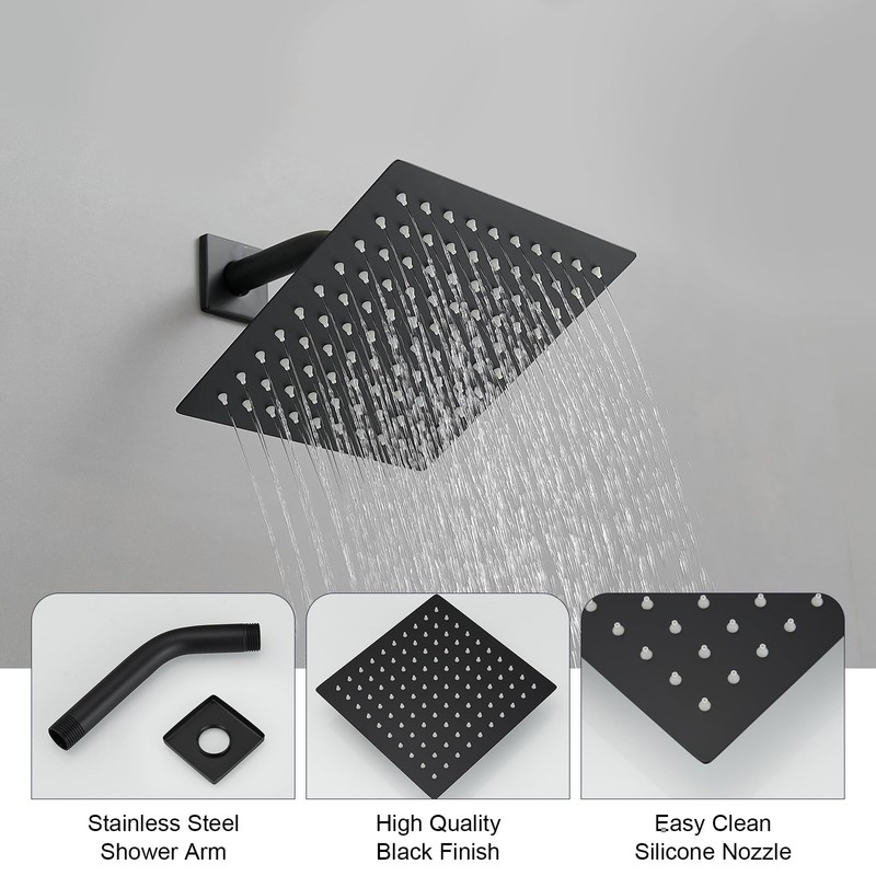 BWE Shower Faucet Set Matte Black Bathroom Rain Shower System