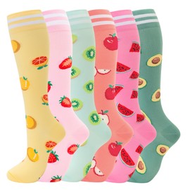 fenglaoda Compression Socks for Women Men Support Circulation 6 Pairs Socks For Nurse, Travel, Flight