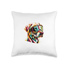 Funny Cool Dogs Wearing Ski Goggles Labrador Retriever Wearing Ski Snowboard Goggles Geometric Throw Pillow, 16x16, Multicolor