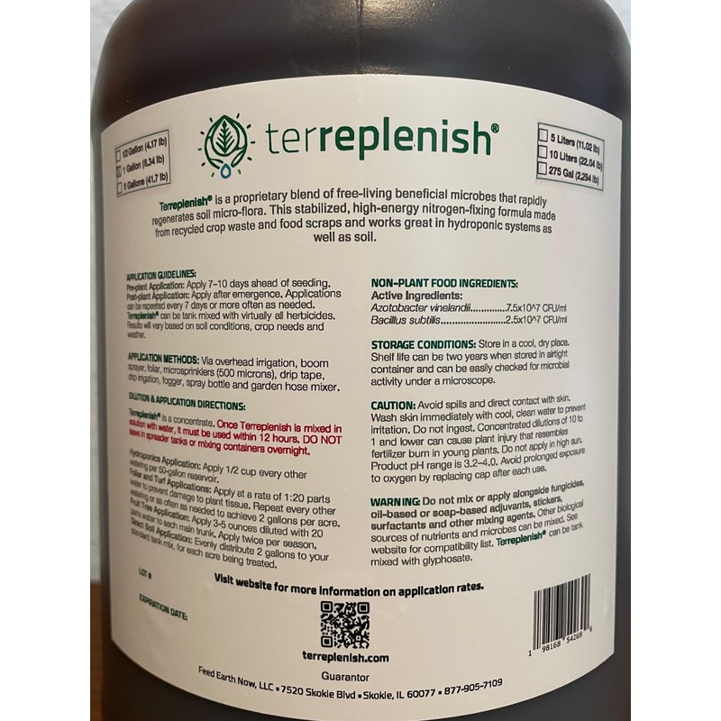 Terreplenish Liquid Microbial Soil Amendment, 1 Gallon Jug Concentrate (Use