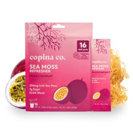 Copina Co.Organic Irish Sea Moss Refresher for Gut Health and Immune Support | 200mg | Passion Fruit Flavor | On-The-Go | 16 ct Pouch