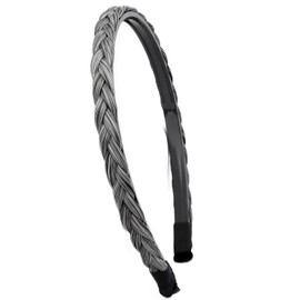 DIGUAN Narrow Braids Width 0.4 inches Slender Braided Headband with Teeth Synthetic Hair Plaited head bands Hairpiece for Girls Women (Dark Gray, Thin)