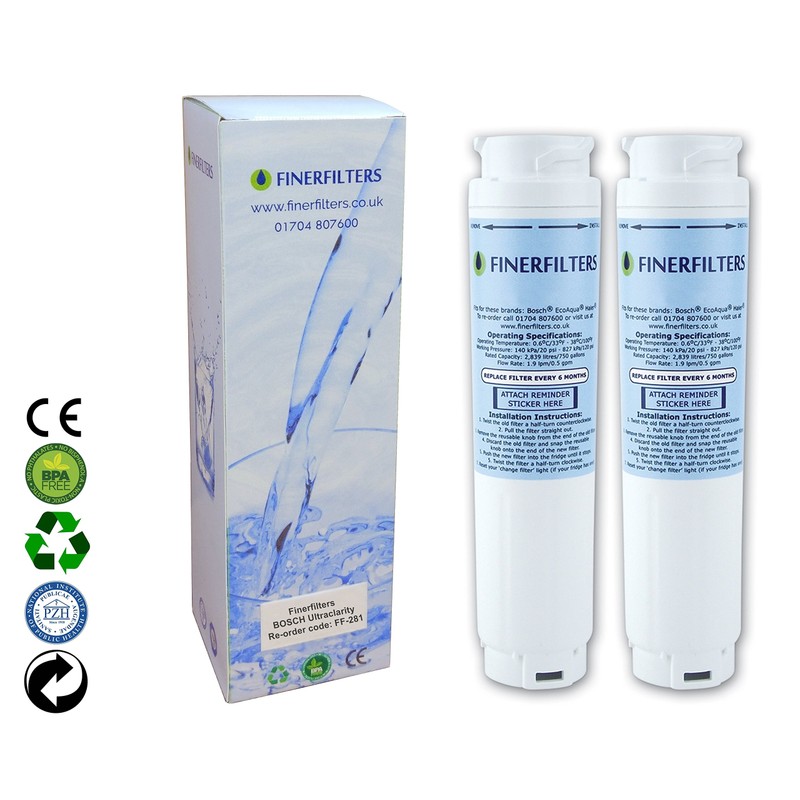 2 x Finerfilters FF-281 Fridge Water Filter Compatible with UltraClarity