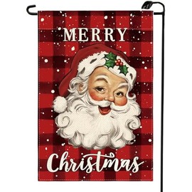 Santa Claus Merry Christmas Garden Flag 12x18 Inch Vertical Double Sided Winter Red and Black Buffalo Plaid Small Flags Farmhouse Outside Decoration For Yard SD01-01